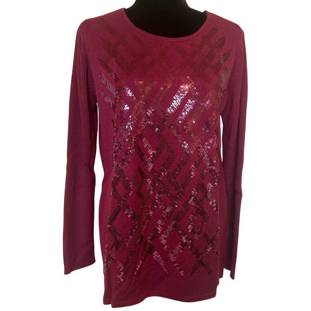 NWT Bob Mackie Plum Sequin Long Sleeve‎ Sweater Size Small